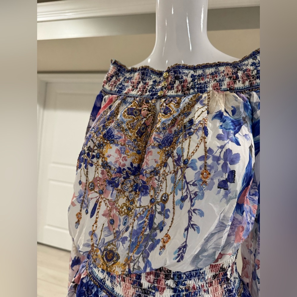 $$699 Camilla Women's True Bloom Silk Off-the-Shoulder Minidress size xs - Picture 5 of 8